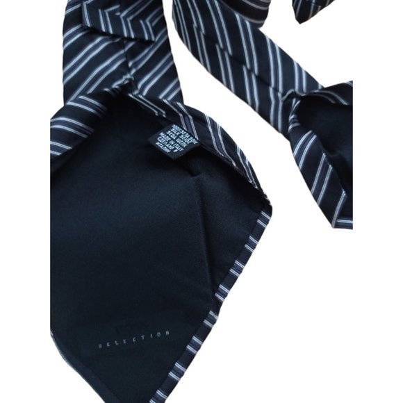 HUGO BOSS SELECTION TRIFOLD Black Striped Silk Tie ITALY 62"/ 3.2" EC - Picture 8 of 8